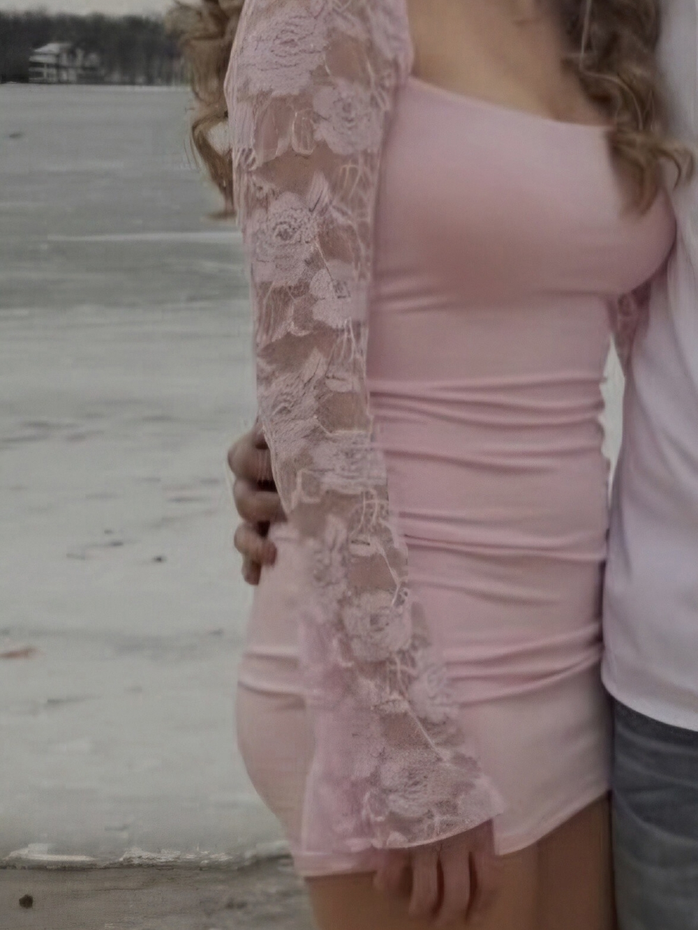 Lucy in the Sky Light Pink Lace-Sleeve Bodycon Chemise
